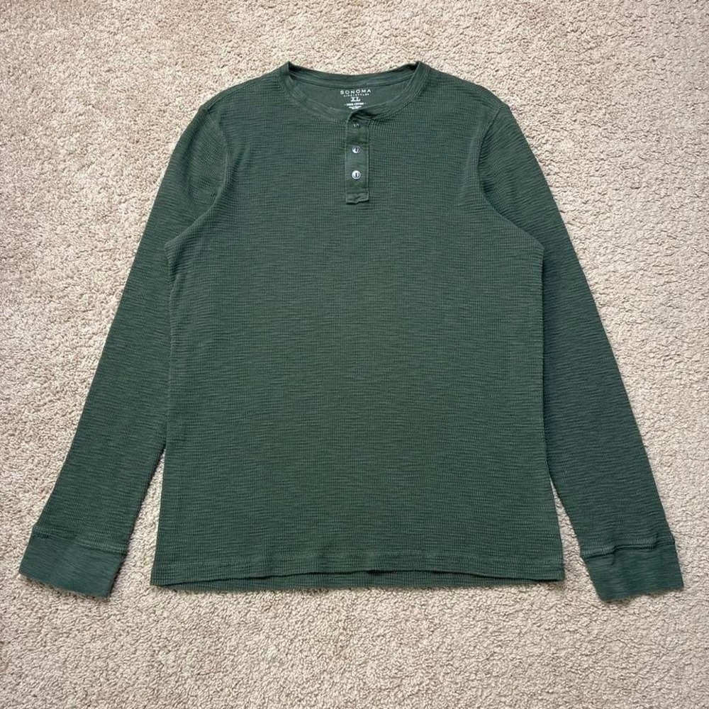 Sonoma Goods for Life Men's Green Cotton Henley Long Sleeve Shirt Size XL